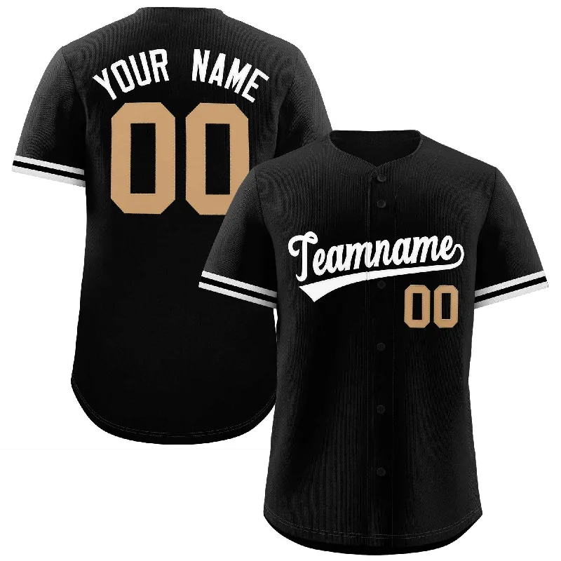 Personalized baseball jersey with unique collar styles-Custom Black White Full Button Design Authentic Baseball Jersey