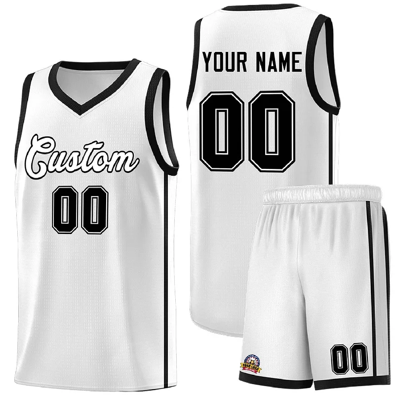 Basketball jersey with durable fabric for long-lasting use-Custom White Black Side Two Bars Sports Uniform Basketball Jersey