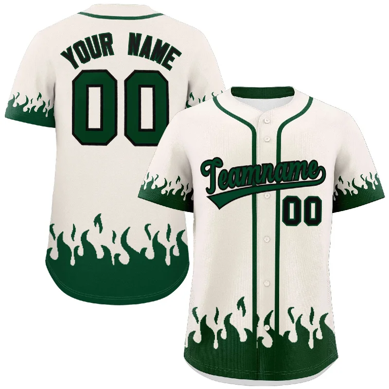 Lightweight baseball jersey with UV protection for outdoor games-Custom Cream Green Personalized Flame Graffiti Pattern Authentic Baseball Jersey