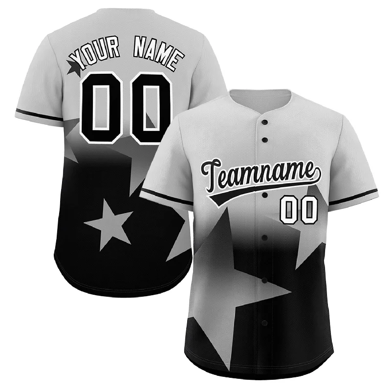 Personalized baseball jersey for birthday parties-Custom Gray Black Gradient Star Graffiti Pattern Authentic Baseball Jersey