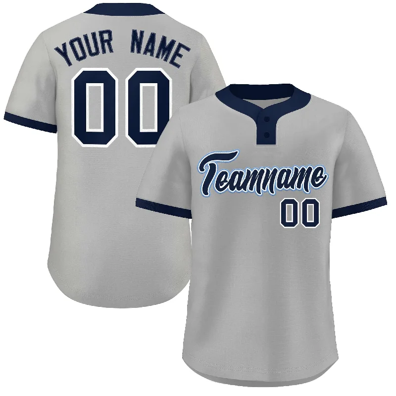 Custom baseball jersey for tournament competitions-Custom Gray Navy-Light Blue Classic Style Authentic Two-Button Baseball Jersey