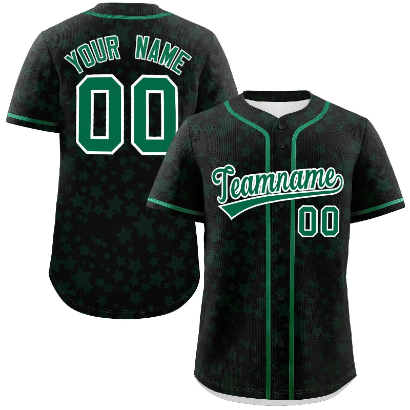 Baseball jersey with contrasting color sleeves for bold look-Custom Black Kelly Green Personalized Star Graffiti Pattern Authentic Baseball Jersey