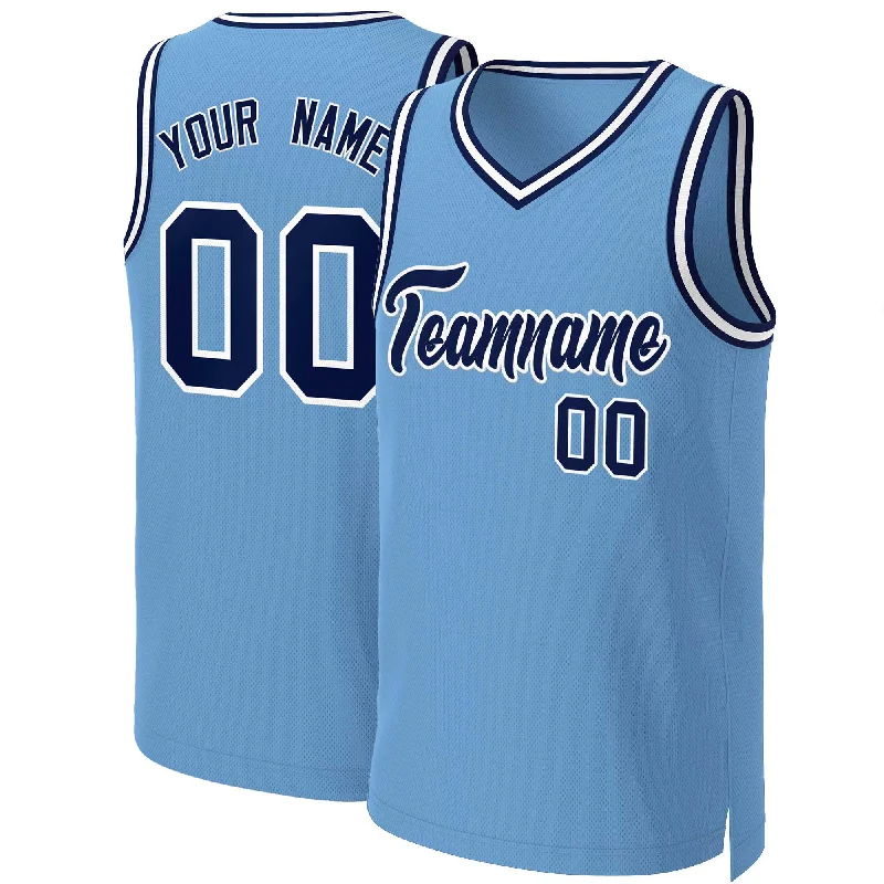 Custom basketball jersey for home games with unique design-Custom Light Blue Navy-White Classic Tops Basketball Jersey