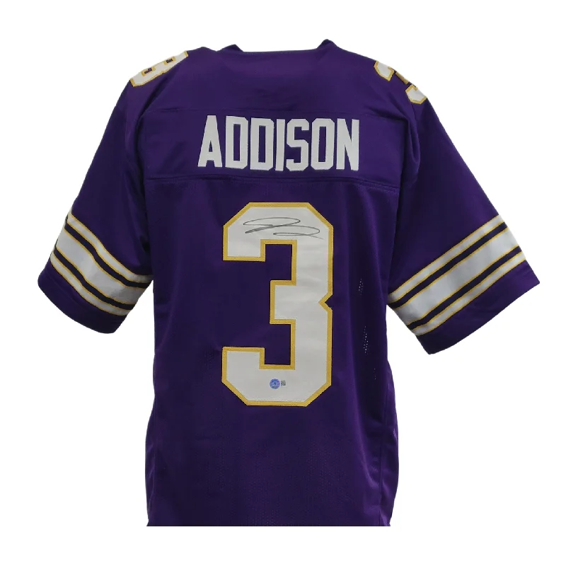 Personalized soccer jersey for tournament play-Jordan Addison Signed Custom Throwback Purple Football Jersey