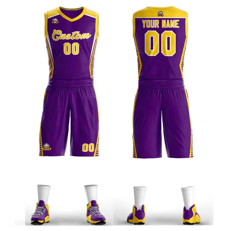 Custom basketball jersey for game day wear-Custom Purple Gold-White Classic Sets Mesh Basketball Jersey