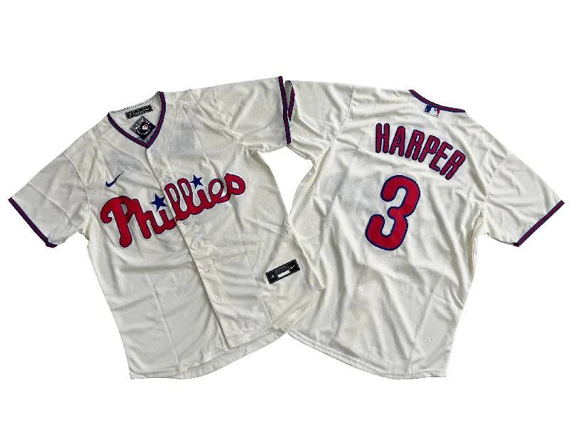 Custom baseball jersey for high school teams-Men's Philadelphia Phillies 3# Bryce Harper Cream Cool Base Jersey