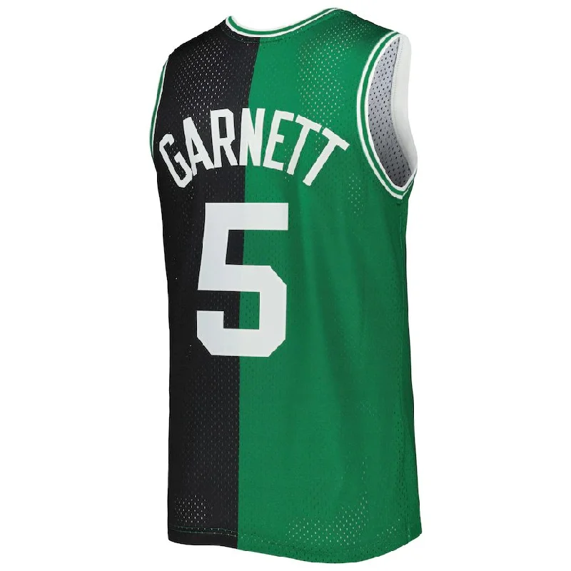 Basketball jersey with performance-enhancing fabric-B.Celtics #5 Kevin Garnett Mitchell & Ness Hardwood Classics 2007-08 Split Swingman Jersey Black Kelly Green Stitched American Basketball Jersey