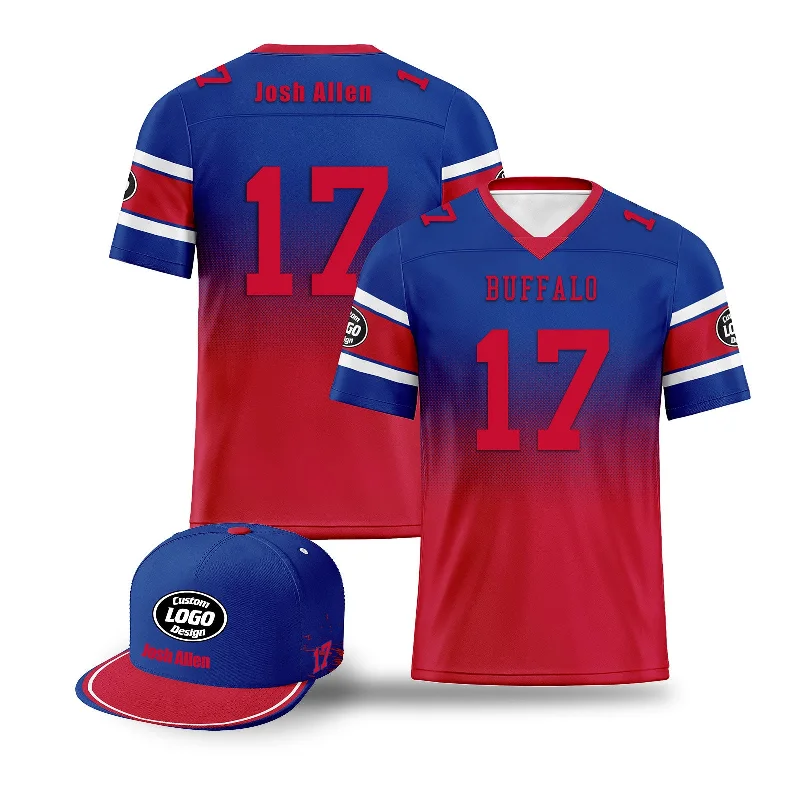 Custom soccer jerseys with team logos-Custom Red Blue Buffalo Football Jersey and Hat Combo Offer Personalized Combo ZH-D020326-4