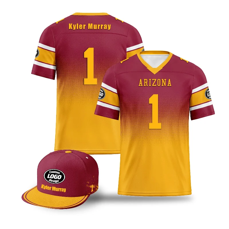 Personalized soccer jersey with name and number-Custom Red Yellow Arizona Football Jersey and Hat Combo Offer Personalized Combo ZH-D020326-1