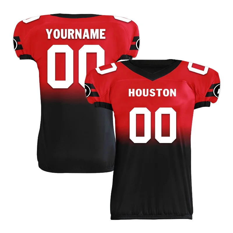 Rugby jerseys for the under-15s youth league-Custom Red Blue Fade Fashion Houston High-Performance American Football Jersey FBJ06-D020252-12