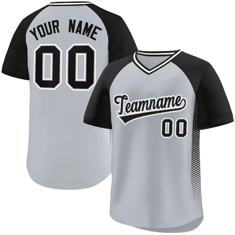 Baseball jersey with custom player patches-Custom Gray Black Raglan Sleeves Side Spot Authentic Pullover Baseball Jersey