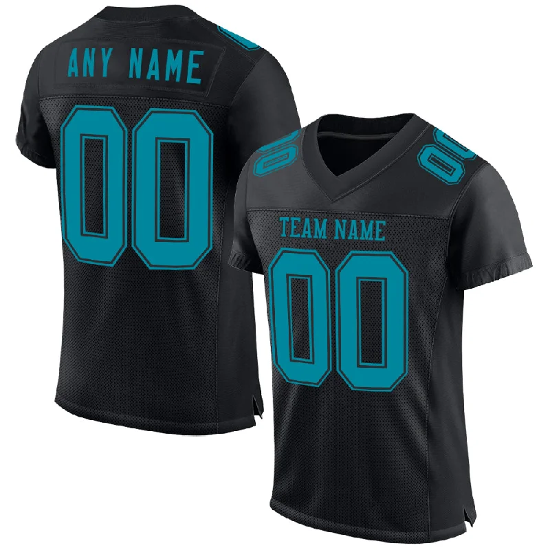 Custom soccer jersey for teams-Custom Black Teal Mesh Authentic Football Jersey