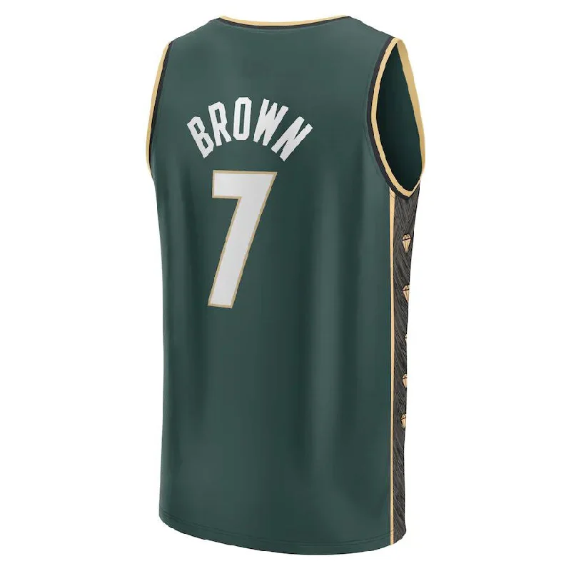 Personalized basketball jersey with team logos and slogans-B.Celtics #7Jaylen Brown Fanatics Branded 2022-23 Fastbreak Jersey  City Edition Kelly Green Stitched American Basketball Jersey