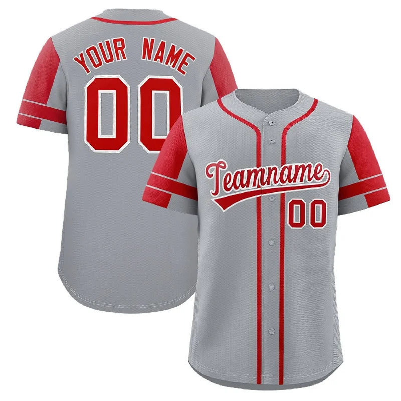 Baseball jersey with unique fabric blends for durability-Custom Gray Red Personalized Raglan Sleeves Authentic Baseball Jersey