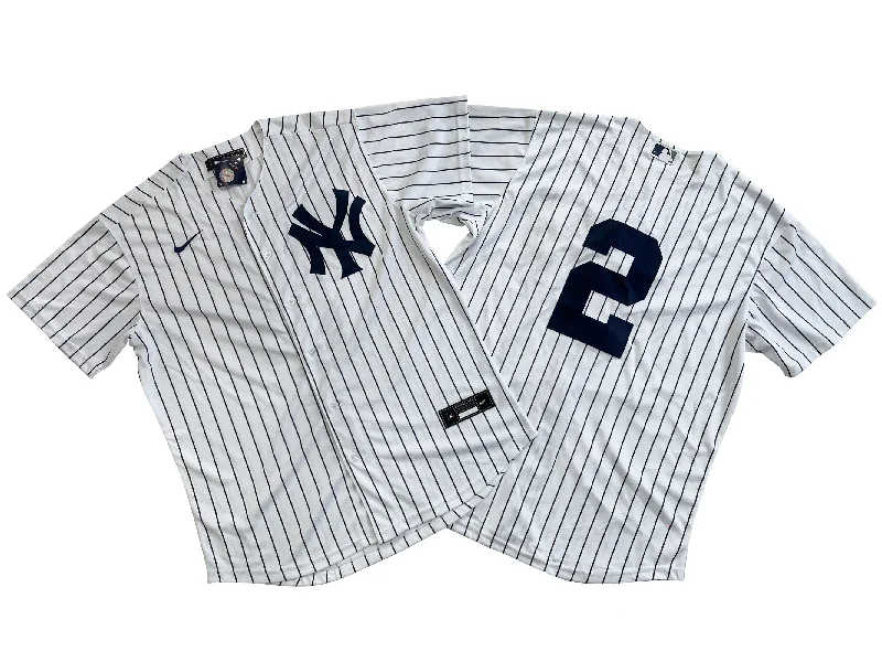 Custom baseball jersey for team players-Men's New York Yankees 2# Derek Jeter  WhiteNavy Player Jersey.