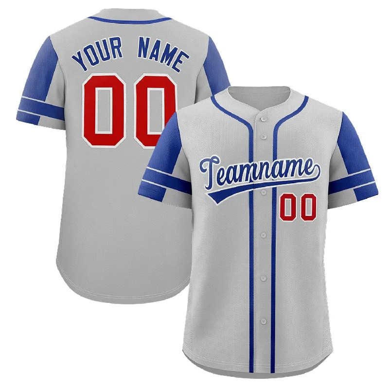 Custom baseball jersey with quick-dry fabric-Custom Gray Royal Personalized Raglan Sleeves Authentic Baseball Jersey