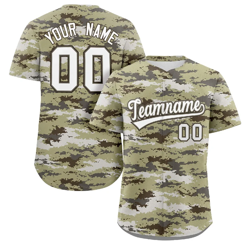 Baseball jersey with contrast stitching and piping-Custom Camo White Gray-Brown Authentic Baseball Jersey