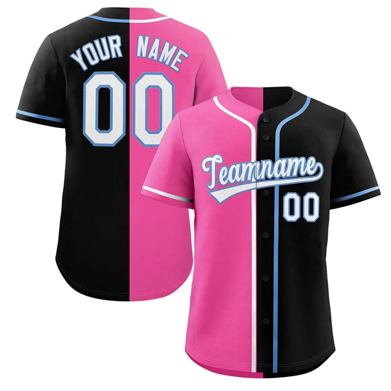 Baseball jersey with vibrant colors for game day-Custom Black Pink-White Split Fashion Authentic Baseball Jersey