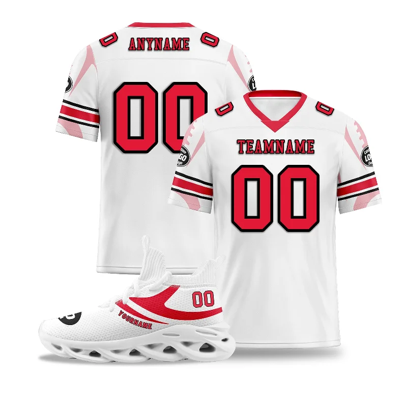 Soccer jersey with contrast piping and stitching-Custom White Red Kansas City Football Jersey and Sports Shoes Combo Offer Personalized Combo ZH-D025008-18