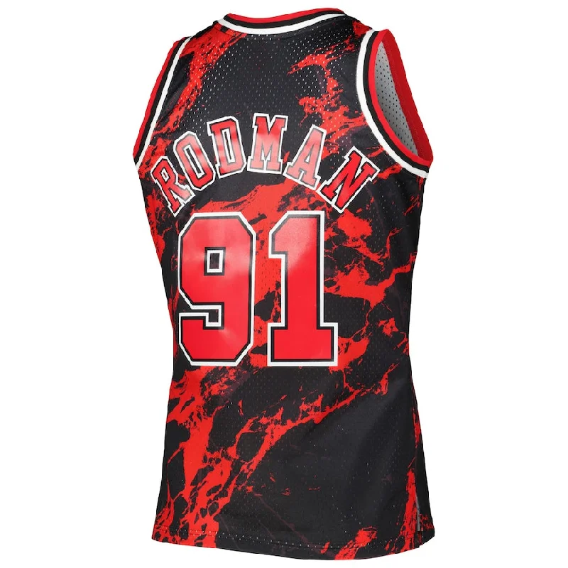 Custom basketball jersey for family and friends’ teams-C.Bulls #91 Dennis Rodman Mitchell & Ness 1995-96 Hardwood Classics Marble Swingman Jersey Black Stitched American Basketball Jersey