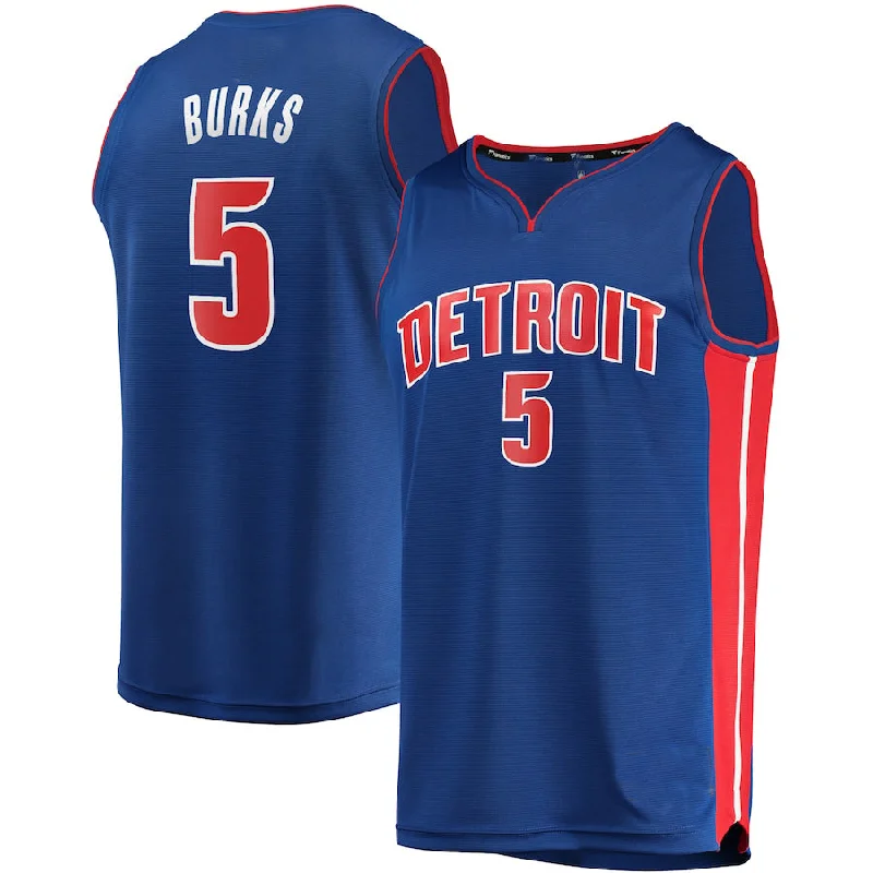 High-quality basketball jersey for youth leagues-D.Pistons #5 Alec Burks Fanatics Branded Fast Break Replica Jersey Icon Edition Blue Stitched American Basketball Jersey