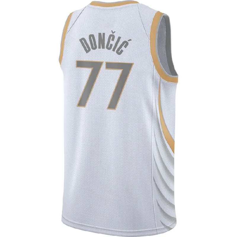 Basketball jersey with lightweight mesh fabric for ventilation-D.Mavericks #77 Luka Doncic 2020-21 Swingman Jersey City Edition White Stitched American Basketball Jersey