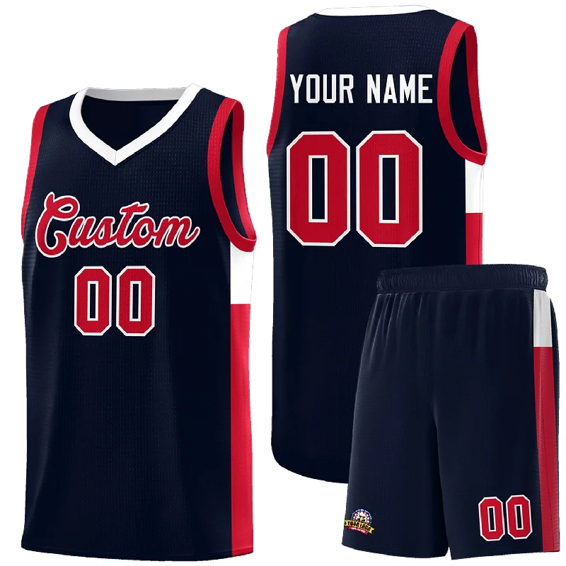 Youth basketball jersey with team number-Custom Navy Red-White Side Two-Tone Classic Sports Uniform Basketball Jersey