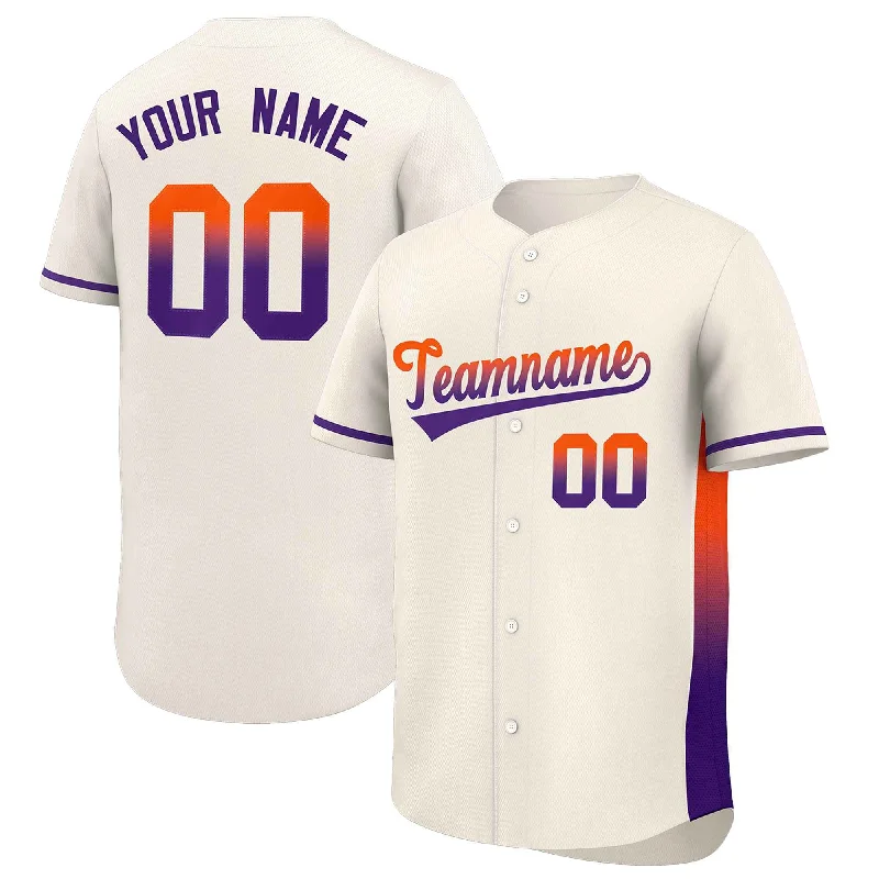 Custom baseball jersey for tournament competitions-Custom Cream Orange-Purple Personalized Gradient Font And Side Design Authentic Baseball Jersey