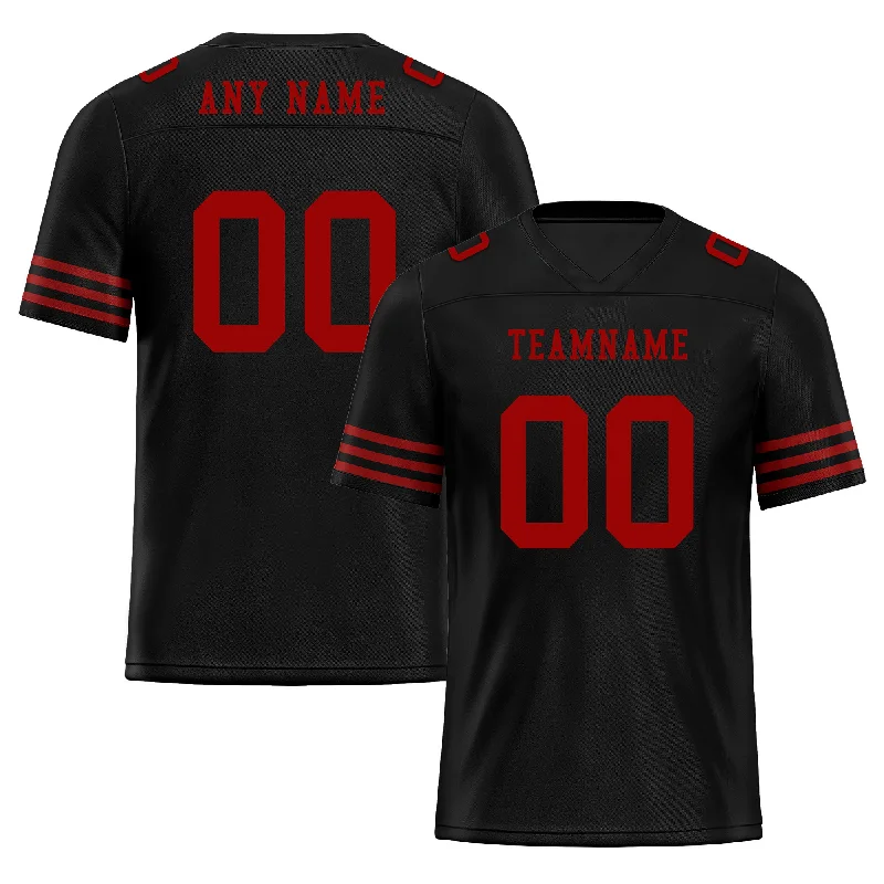 Personalized soccer jersey for fan merchandise-Custom Black Red Striped Sleeves Personalized Authentic Football Jersey FBJ02-D06041