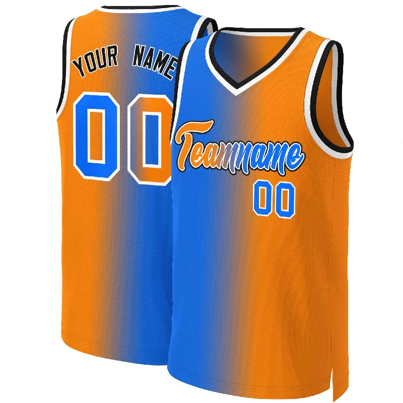 Custom basketball jersey with reinforced stitching for durability-Custom Blue Orange-White Gradient Fashion Tops Basketball Jersey