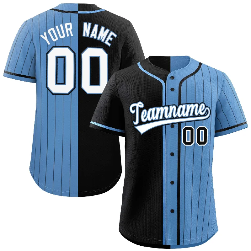 Baseball jersey with stitched lettering and numbers-Custom Black Light Blue Stripe-Solid Combo Fashion Authentic Baseball Jersey