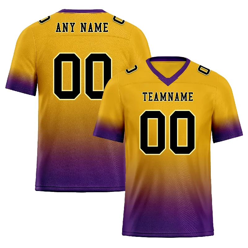 Soccer jersey with side panels for extra airflow-Custom Purple Gold Fade Fashion Personalized Authentic Football Jersey FBJ02-D06095