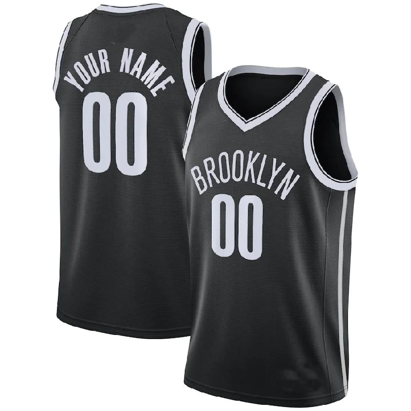 Youth basketball jersey with team number-Custom B.Nets 2020-21 Swingman Jersey Icon Edition Black American Stitched Basketball Jersey