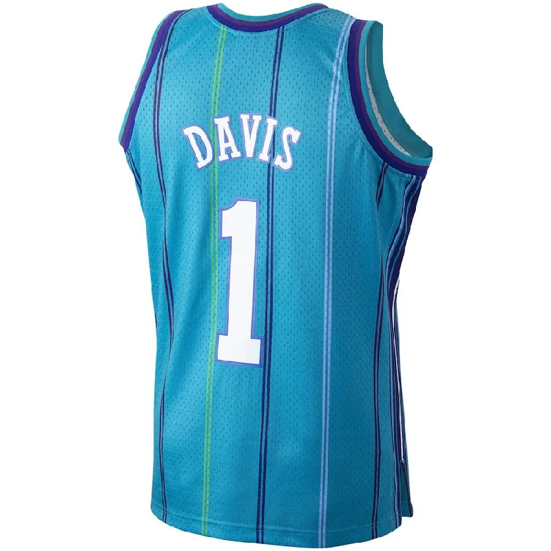 Custom basketball jersey for college basketball teams-C.Hornets #1 Baron Davis Mitchell & Ness Hardwood Classics 1999-00 Swingman Jersey Teal Stitched American Basketball Jersey