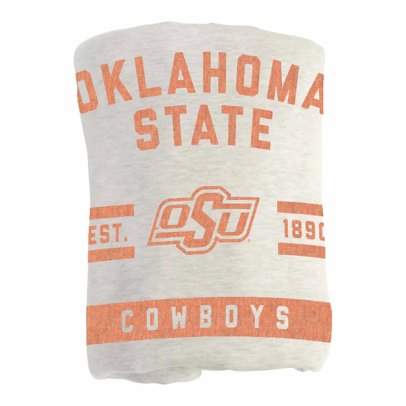 Sports team fleece throws for cold weather-Oklahoma State Oatmeal Sweatshirt Blanket