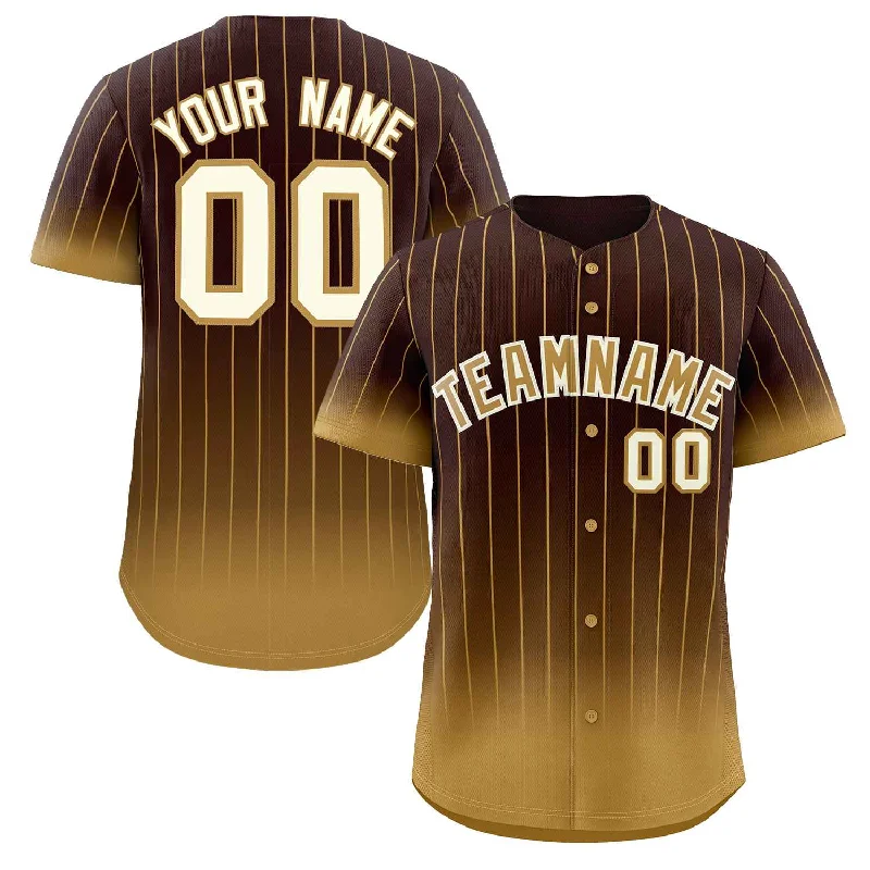 Lightweight baseball jersey for warm weather games-Custom Brown Old Gold-Cream Gradient Stripe Fashion Authentic Baseball Jersey