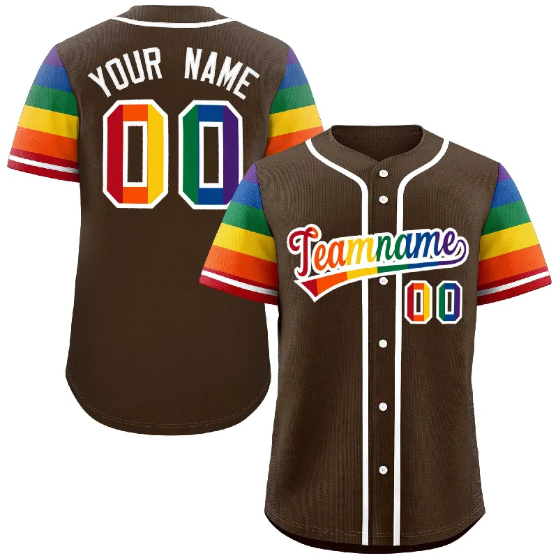 Custom baseball jersey with a vintage look for fans-Custom Brown LGBT Rainbow For Pride Month Raglan Sleeves Authentic Baseball Jersey