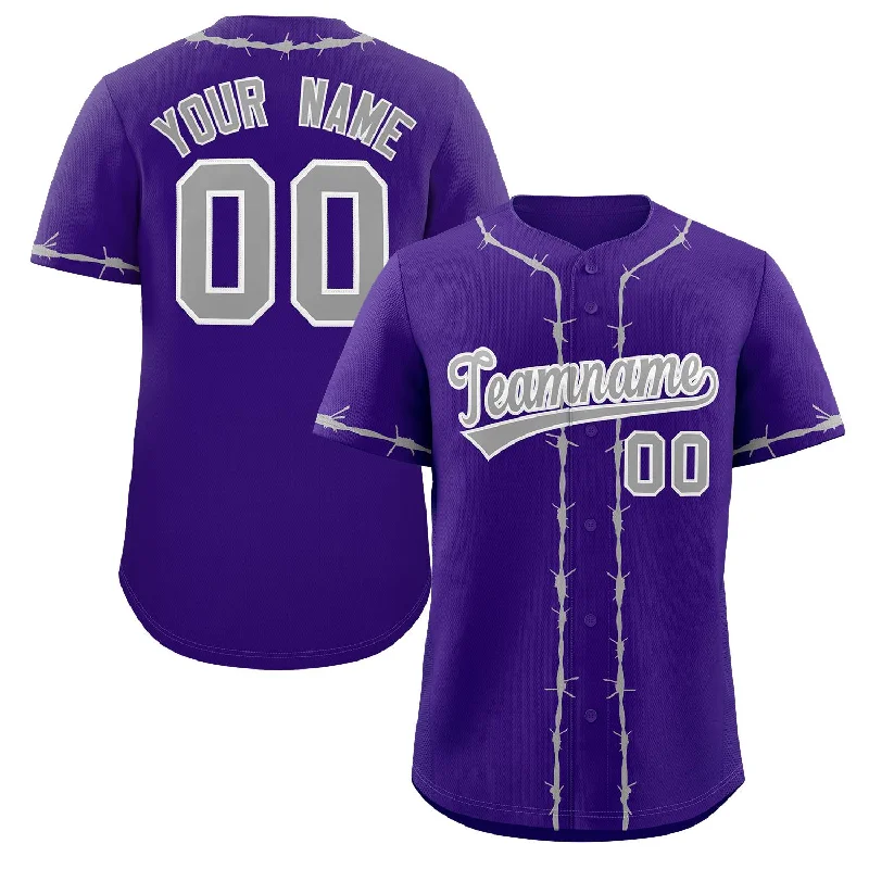 Baseball jersey with team logo for fan apparel-Custom Purple Gray Thorns Ribbed Classic Style Authentic Baseball Jersey