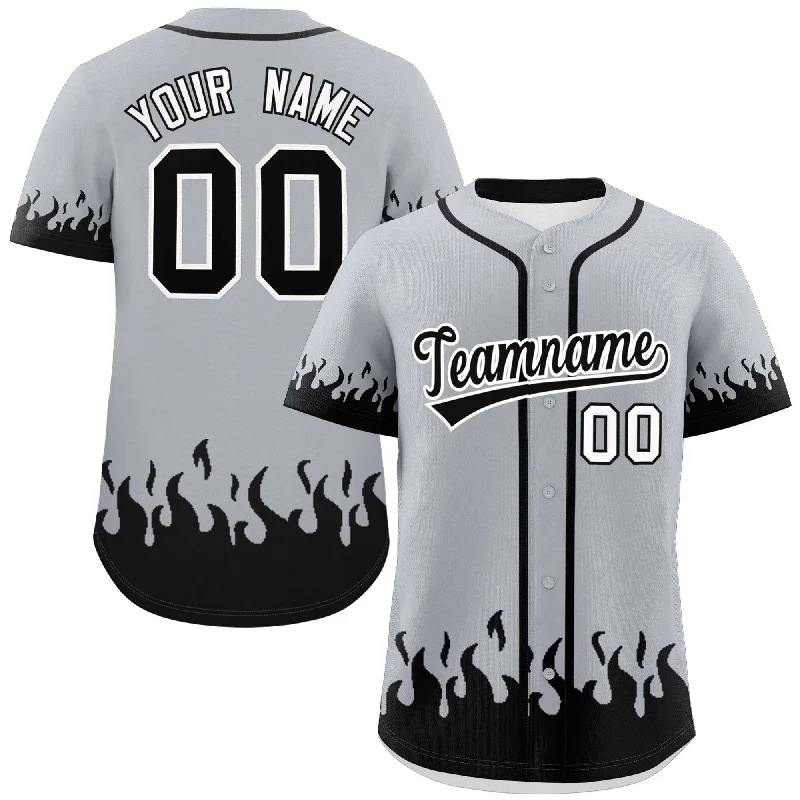 Baseball jersey for kids with team design-Custom Gray Black Personalized Flame Graffiti Pattern Authentic Baseball Jersey