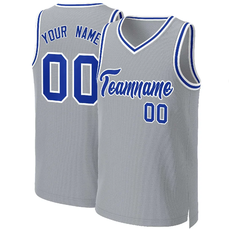 Basketball jersey with extra padding for protection during play-Custom Gray Royal-White Classic Tops Basketball Jersey