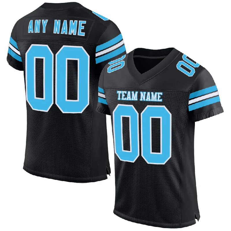 Custom soccer jersey for summer camps and clinics-Custom Black Sky Blue-White Mesh Authentic Football Jersey