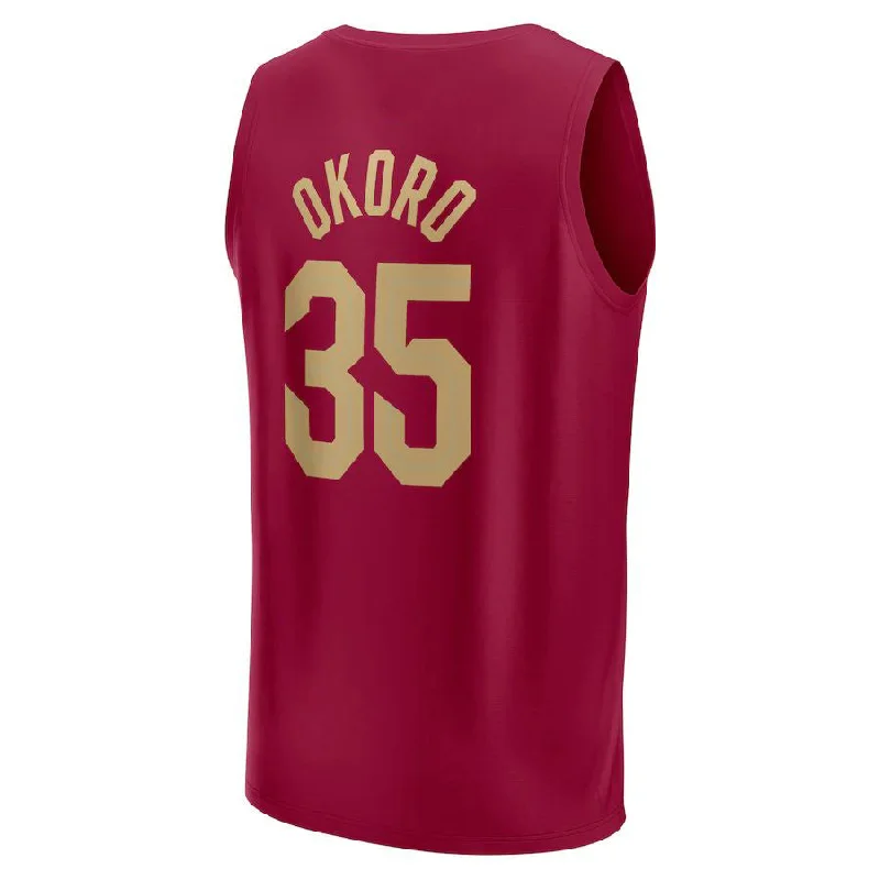 Basketball jersey with unique fabric blends for comfort-C.Cavaliers #35 Isaac Okoro Fanatics Branded 2022-23 Fast Break Replica Jersey Wine Icon Edition Stitched American Basketball Jersey