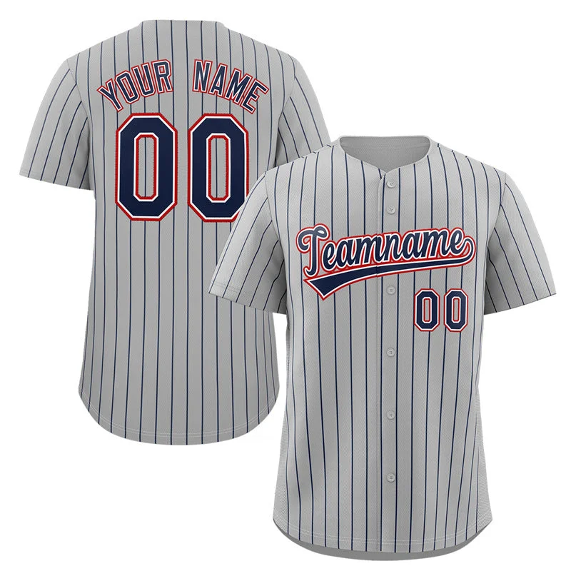 Custom baseball jersey for team players-Custom Gray Navy-Red Stripe Fashion Authentic Baseball Jersey