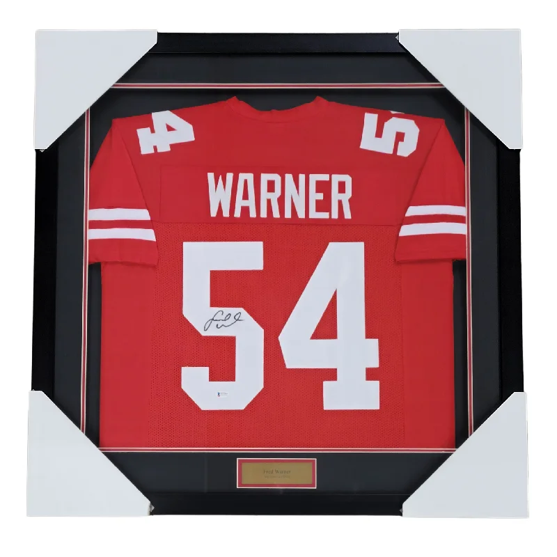 Soccer jersey for retro style fans-Fred Warner Signed & Professionally Framed 1/2 Size Custom Red Football Jersey