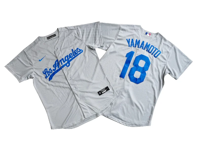 Soft cotton baseball jersey for casual wear-Los Angeles Dodgers 18# Yoshinobu Yamamoto Gray Player Jersey