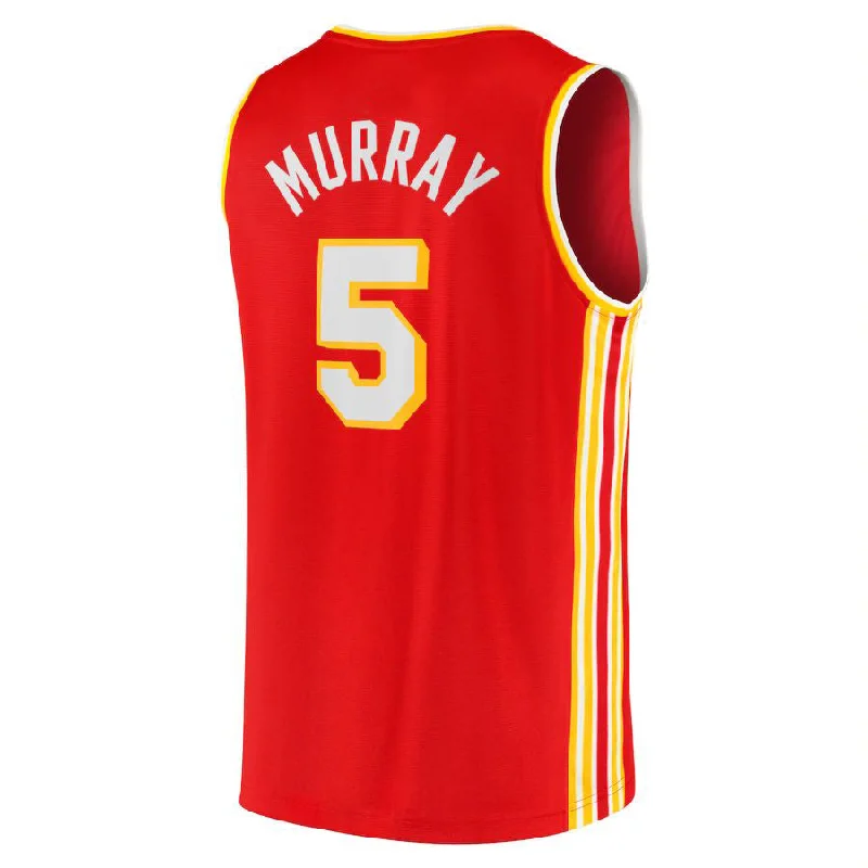 Personalized basketball jersey for special events-A.Hawks #5 Dejounte Murray Fanatics Branded Fast Break Replica Jersey Icon Edition Red Stitched American Basketball Jersey