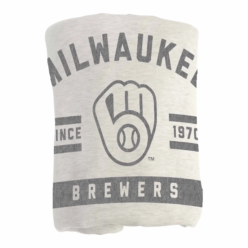 Custom team bath mats for bathrooms-Milwaukee Brewers Oatmeal Sweatshirt Blanket