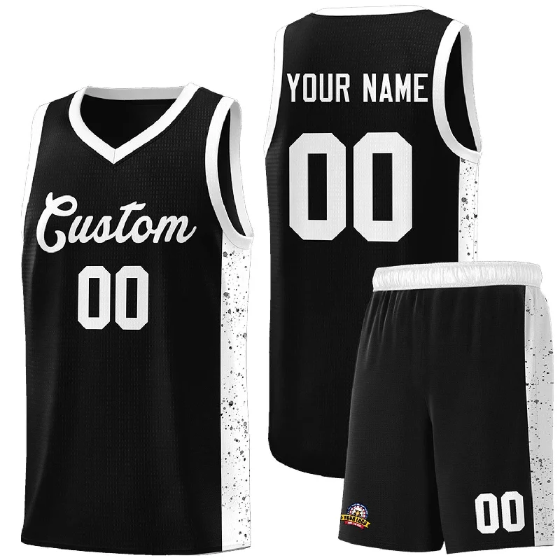 Custom basketball jersey with sleek, modern look-Custom Black White Side Splash Sports Uniform Basketball Jersey