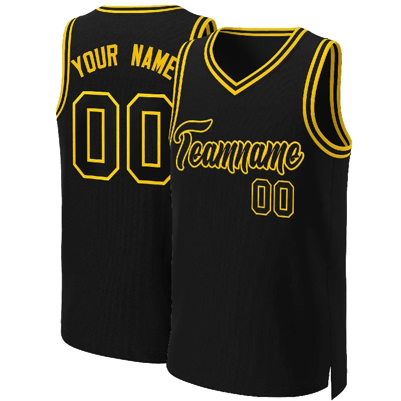 Basketball jersey with long sleeves for colder weather-Custom Black Black-Yellow Classic Tops Basketball Jersey