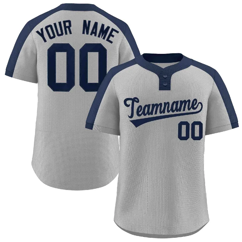 Custom baseball jersey for fundraising sports events-Custom Gray Navy Classic Style Authentic Two-Button Baseball Jersey